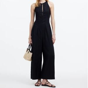 NWT Madewell Seamed Wide-Leg Jumpsuit In 100% Linen True Black Size 2